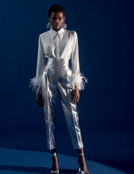 Metallic long party trousers with wide waistband