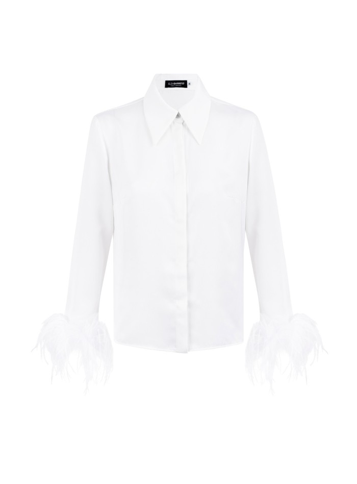 Party shirt with feathers and jewelled button