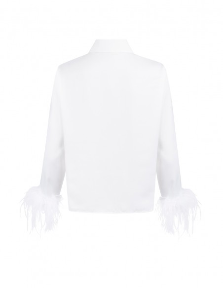 Party shirt with feathers and jewelled button