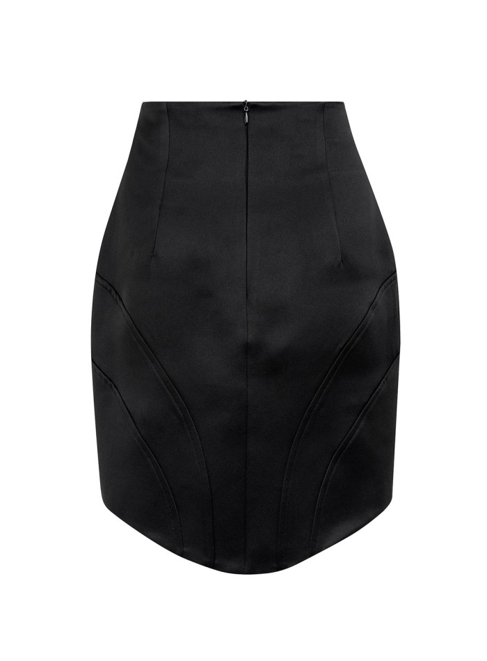 Asymmetrical satin party mini skirt