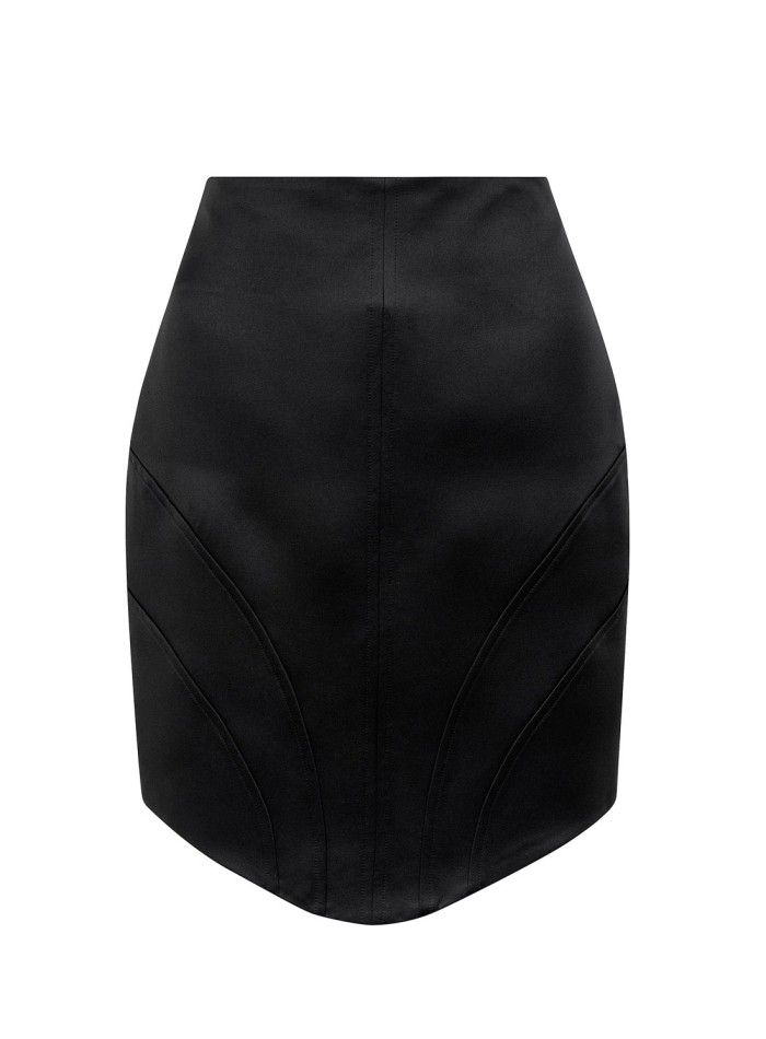 Asymmetrical satin party mini skirt