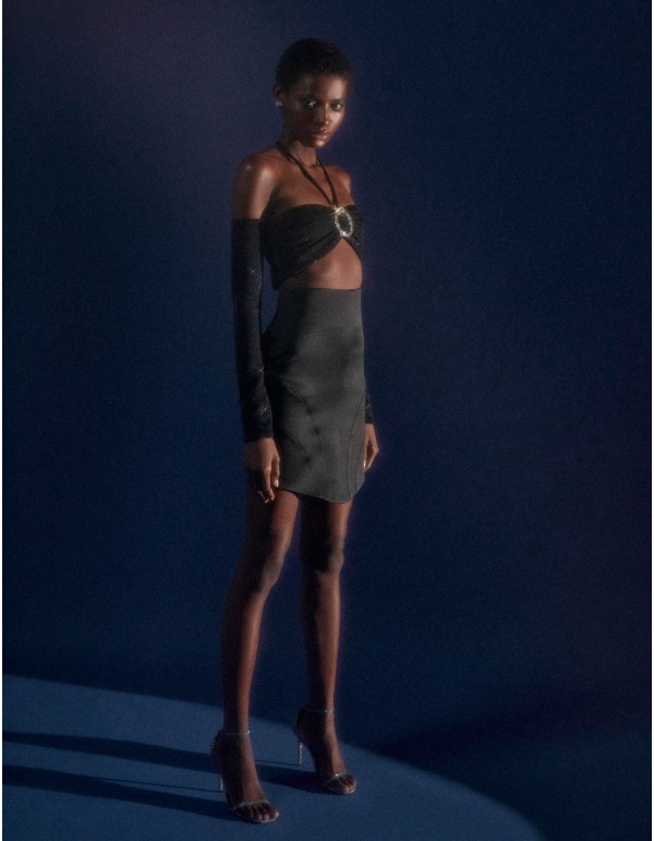 Minifalda de fiesta satinada asimétrica