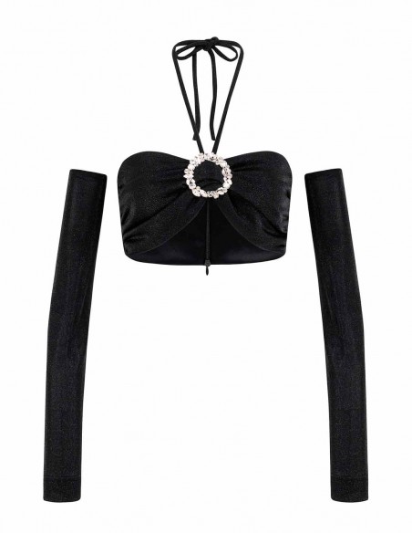 Crop top de fiesta con joya central y mangas removibles