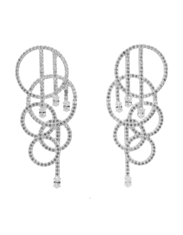 Long geometric party earrings with crystals