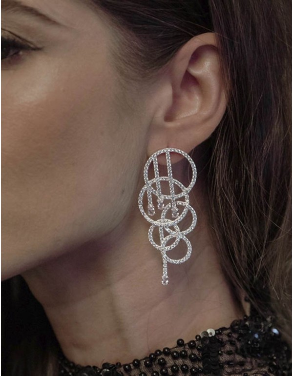 Long geometric party earrings with crystals 2