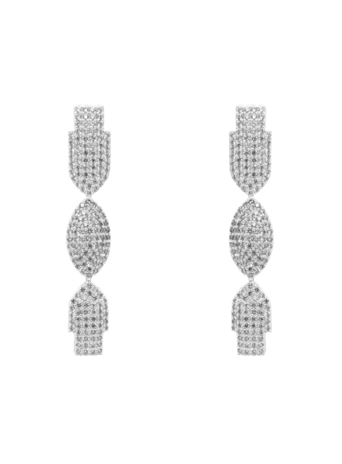 Pendientes de fiesta largos plateados con figuras de cristal incrustado
