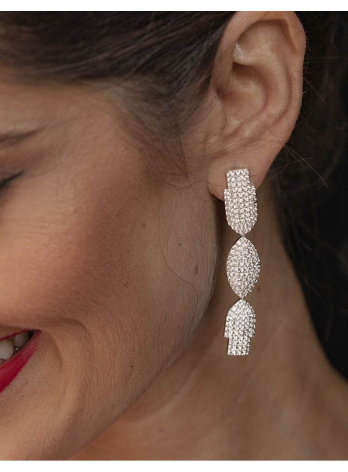 Silver plated long party earrings with crystal encrusted figures-1