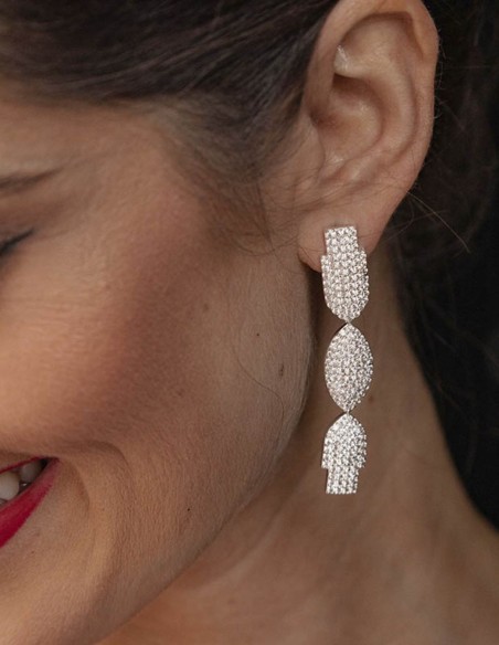 Silver plated long party earrings with crystal encrusted figures-1