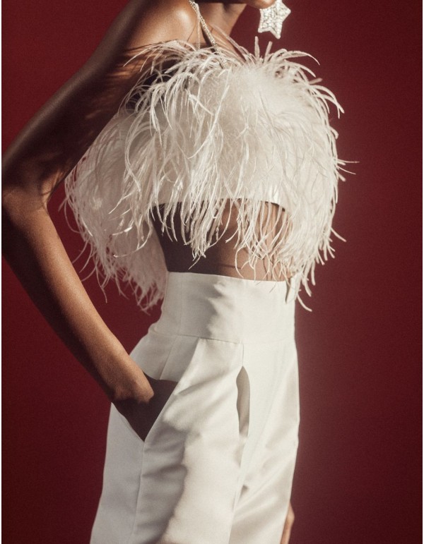 Long party trousers with wide waistband and wide waistband with V detail 2