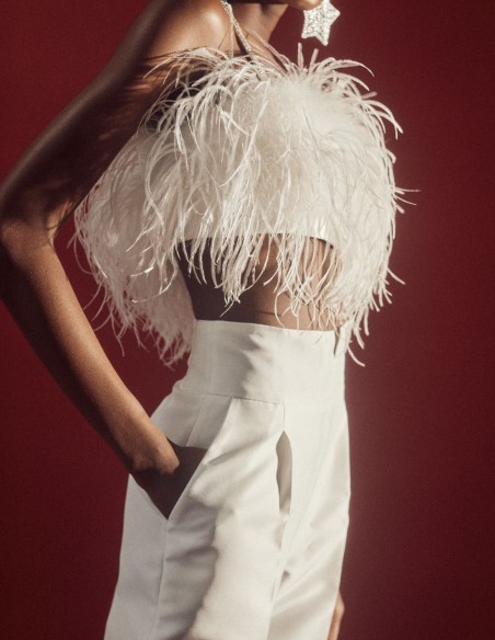 Pantalón de fiesta largo con pinzas y cinturilla ancha con detalle en V