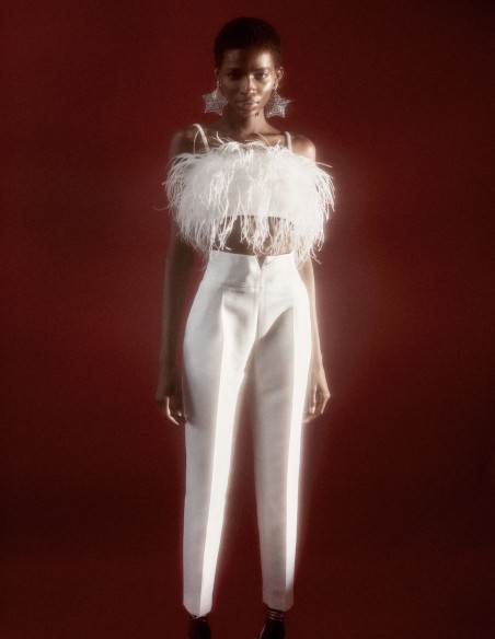 Party top with feathers and rhinestone straps