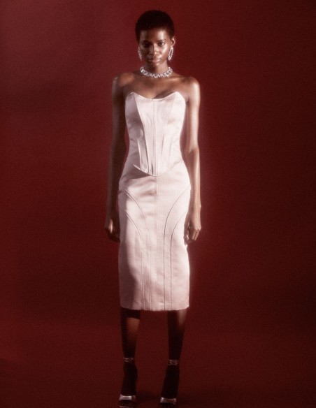 Top de fête rose poudré avec corsage en forme de cœur