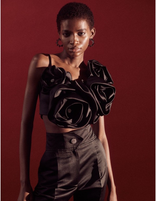 Satin party top with maxi flowers