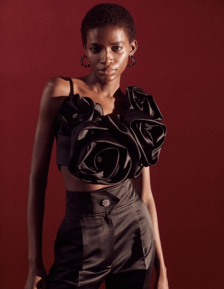 Satin party top with maxi flowers