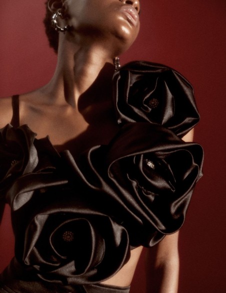 Satin party top with maxi flowers