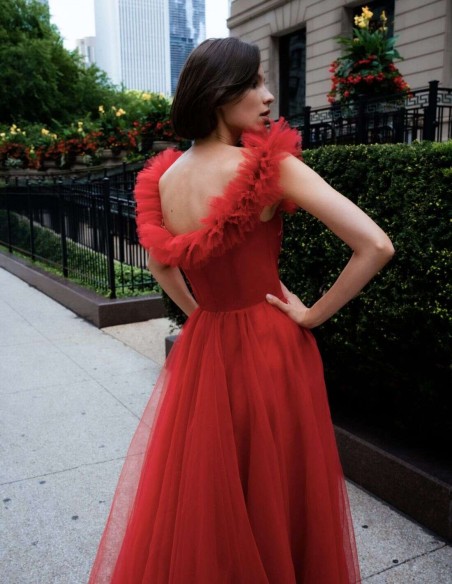 Robe longue de fête avec tulle et robes drapées