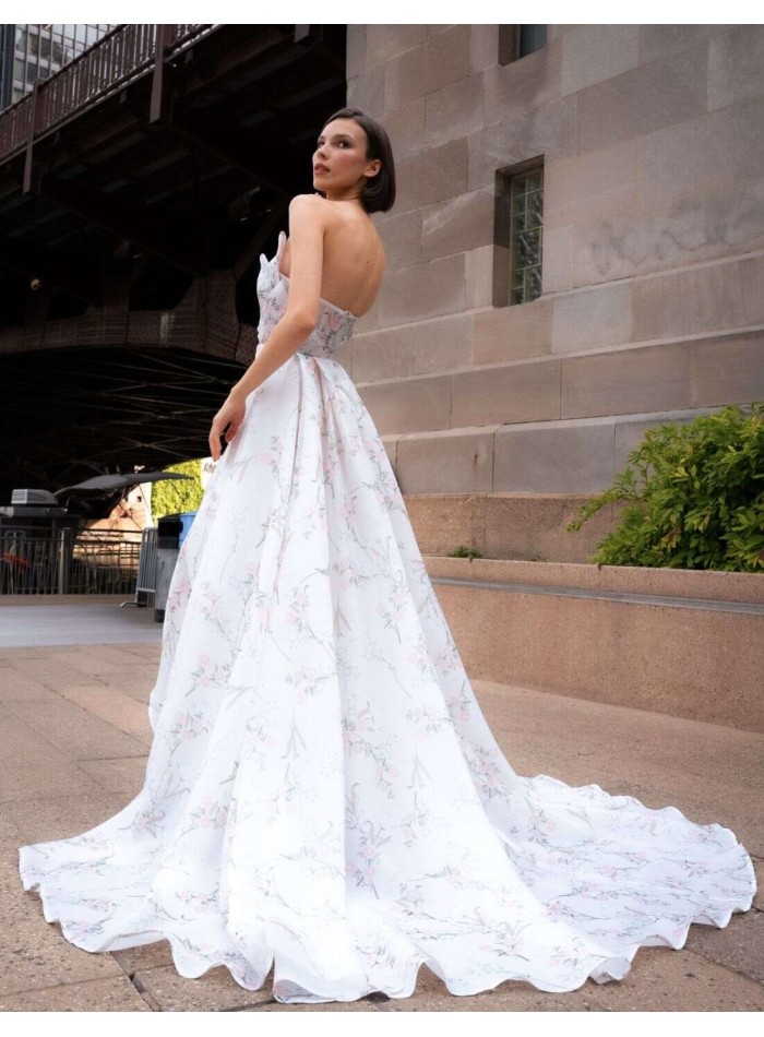 Vestido de fiesta largo estampado floral y...