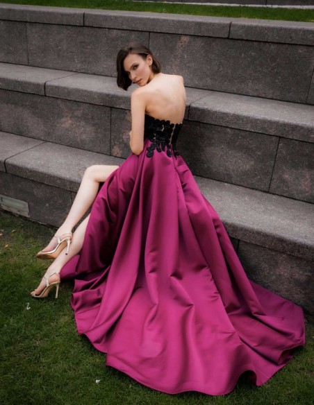 Long party dress with beaded embroidered top and side slit skirt