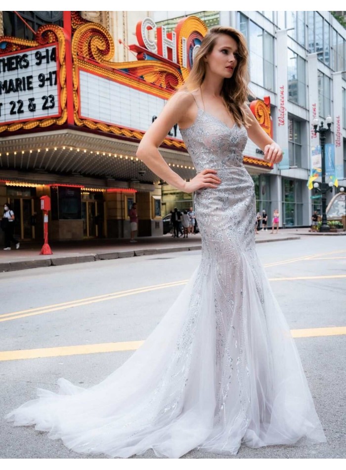 Robe longue de fête à coupe sirène combinée...