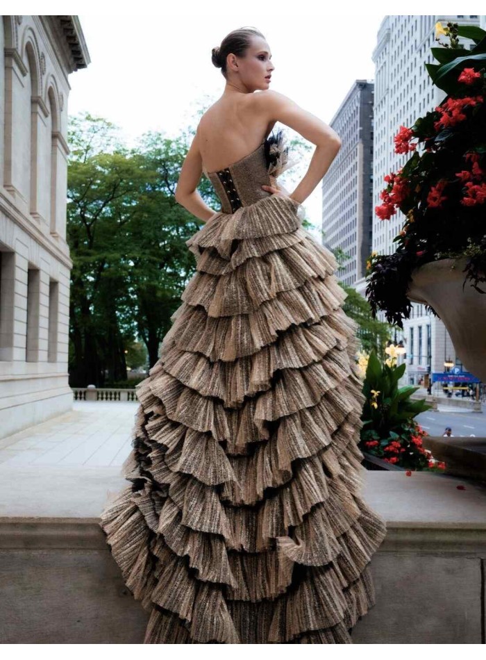 Asymmetrical party dress with tulle layers in...