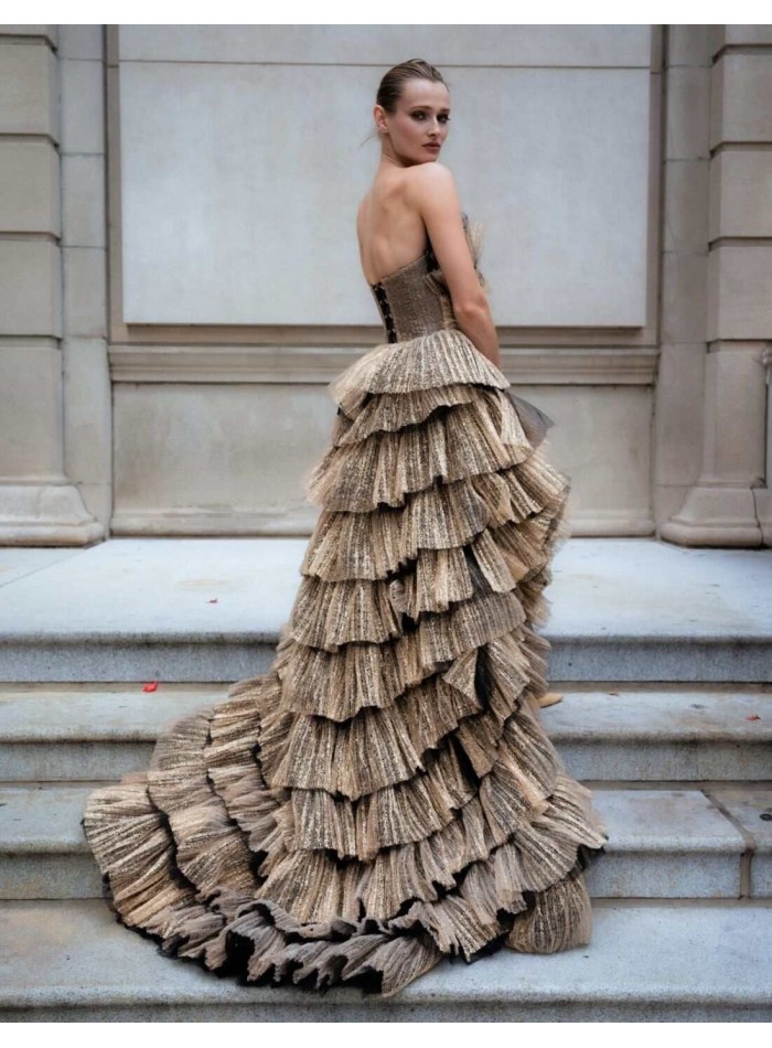 Asymmetrical party dress with tulle layers in...