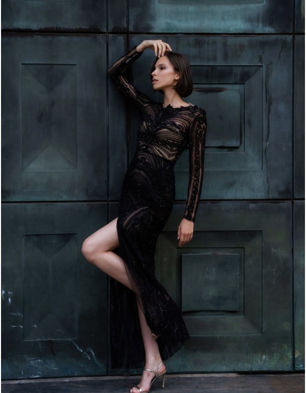 Long party dress with rhinestones and transparencies 2