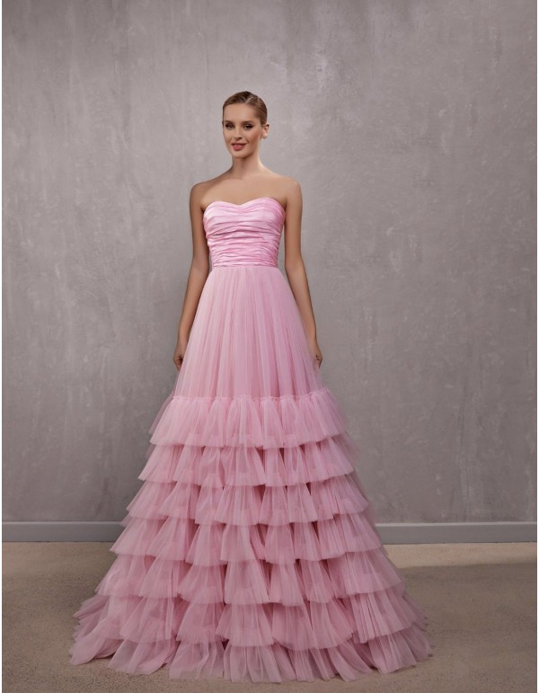 Strapless ball gown with pink tulle maxi skirt-2 2