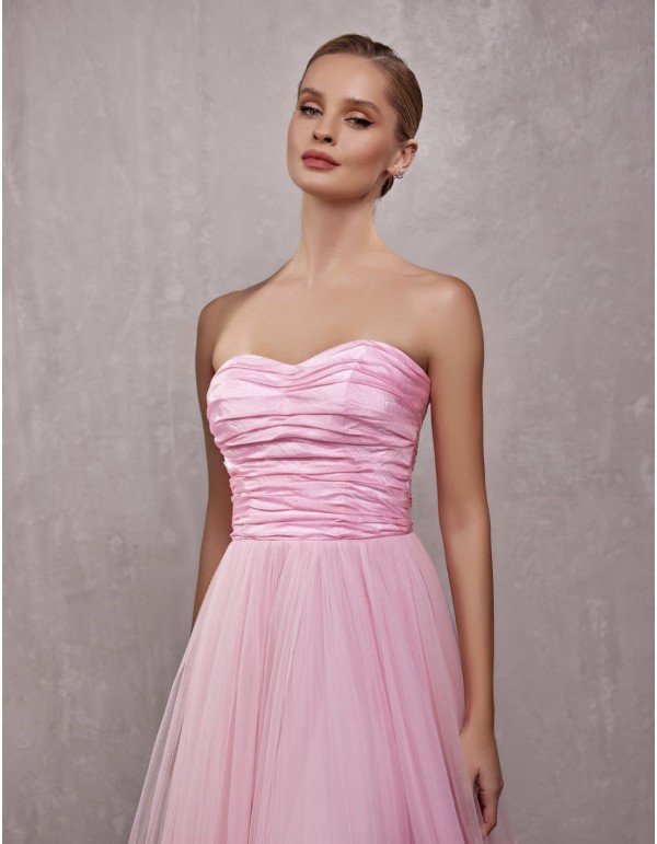 Strapless ball gown with pink tulle maxi skirt-2