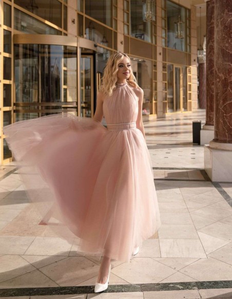 Pleated tulle dress with a halter neckline-2