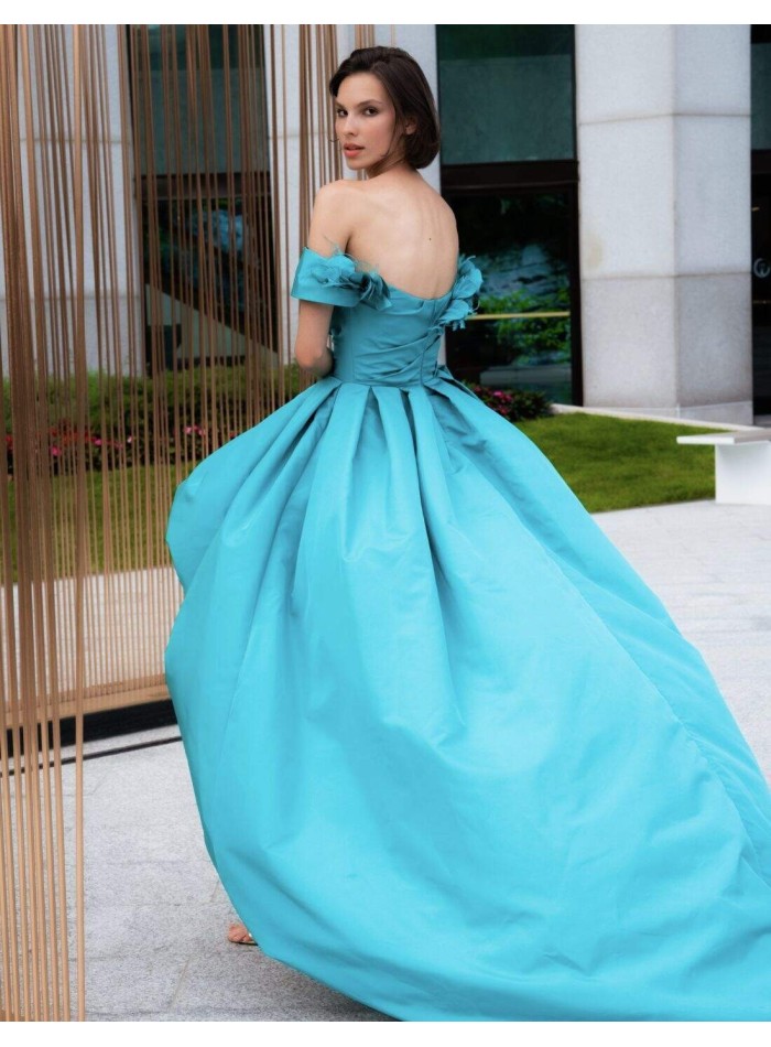 Vestido de fiesta largo asimétrico con flores y...