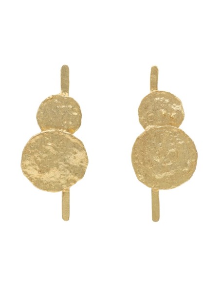 Gold party earrings with circles and texture