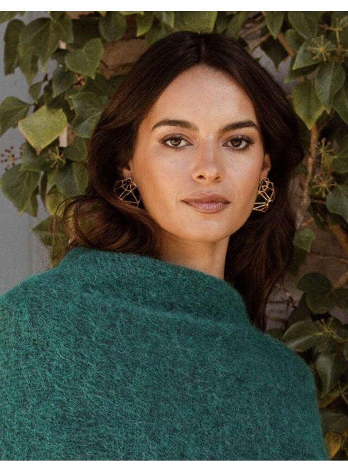 Geometric golden party earrings with black stones