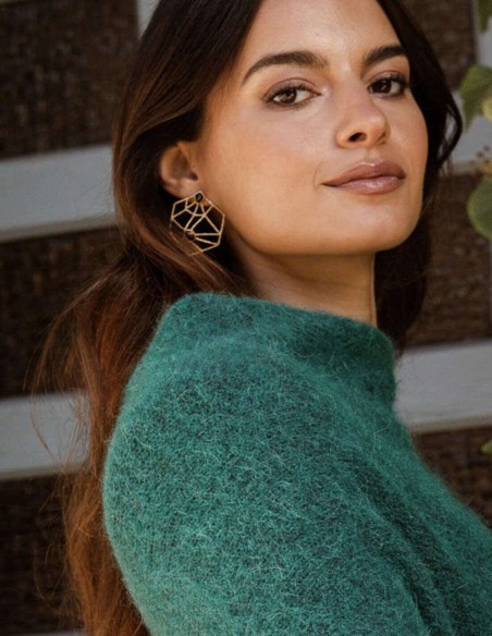 Boucles d'oreilles géométriques en plaqué or avec pierres noires