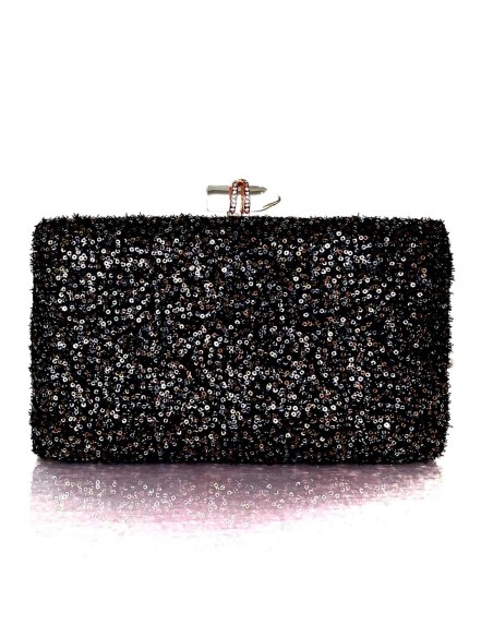 Evening clutch bag with metallic sequins and transparent closure