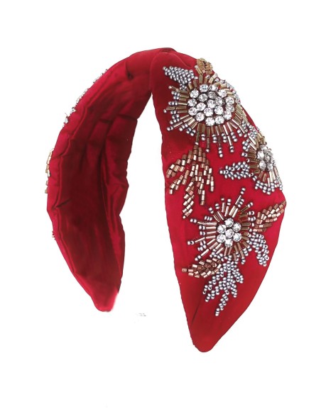 Handmade maroon rhinestone headband for guests