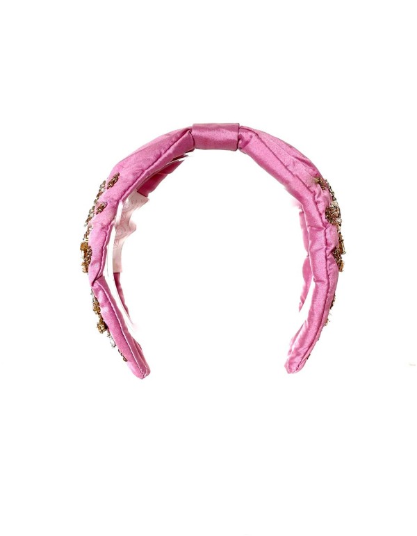 Diadema de invitada rosa con pedrería artesanal 2