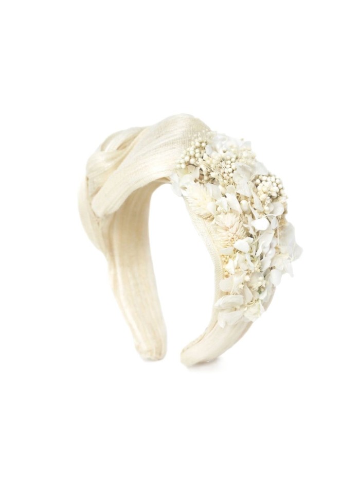Diadema de seda crudo envolvente con flores...