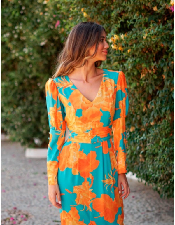 Vestido midi estampado en tonos vibrantes 2