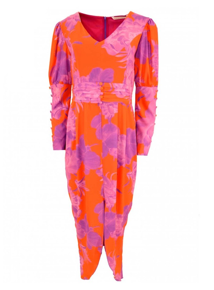 Vibrant printed midi evening dress