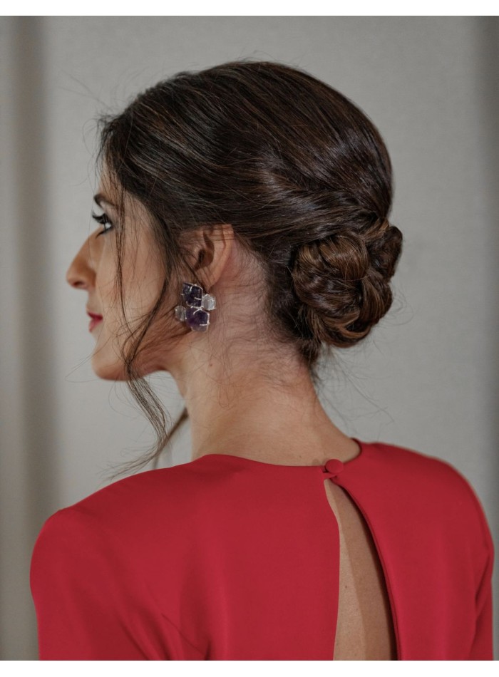 Amethyst and white natural stone earrings -...