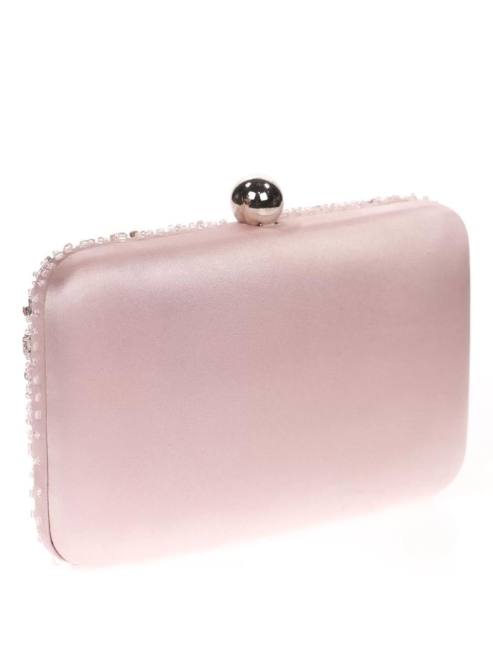 Satin clutch bag with sewn rhinestones