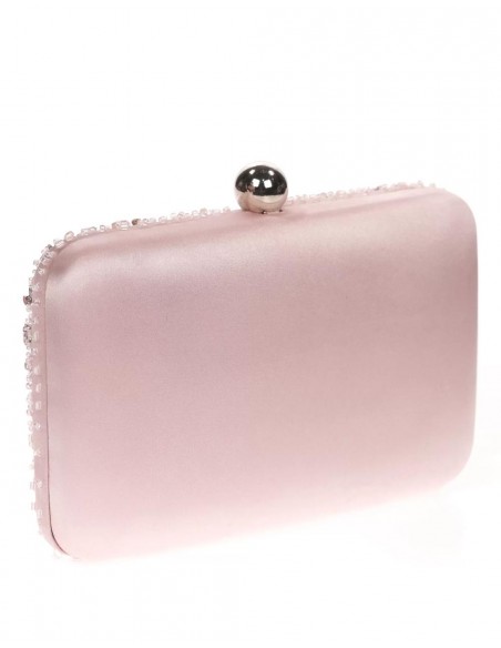 Satin clutch bag with sewn rhinestones