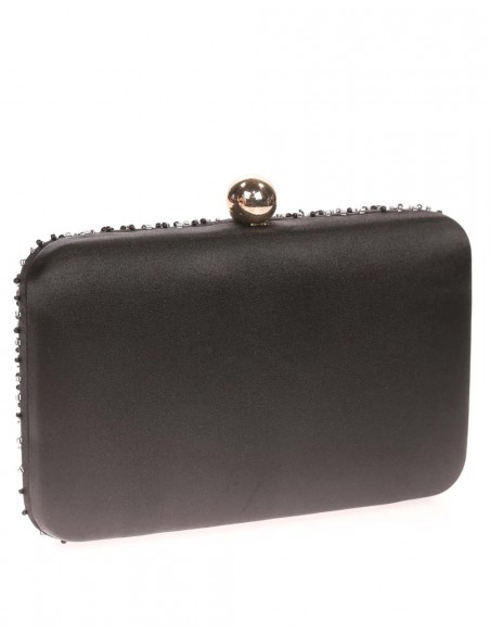 Satin clutch bag with sewn rhinestones