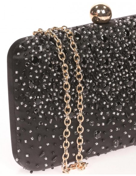 Bolso de fiesta con pedrería cosida en raso negro -2