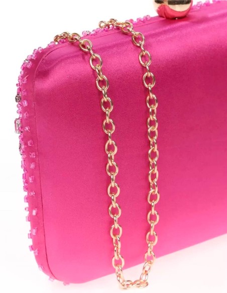Satin clutch bag with sewn rhinestones