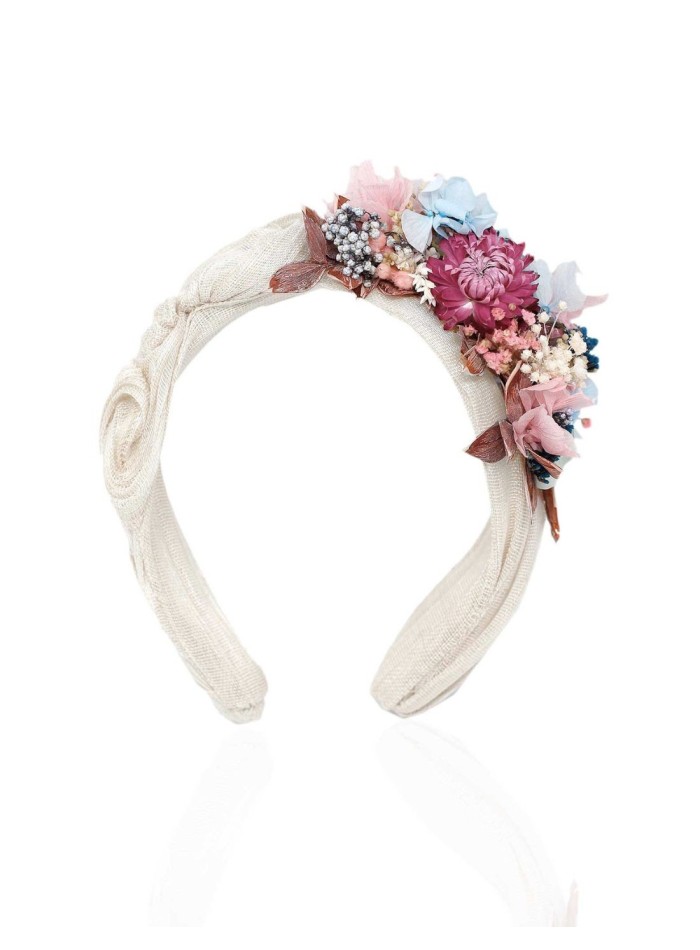 Raw crumpled sinamay headband with preserved...