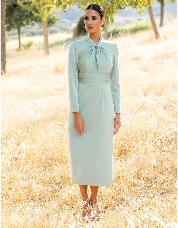 Satin midi party dress with back lacing