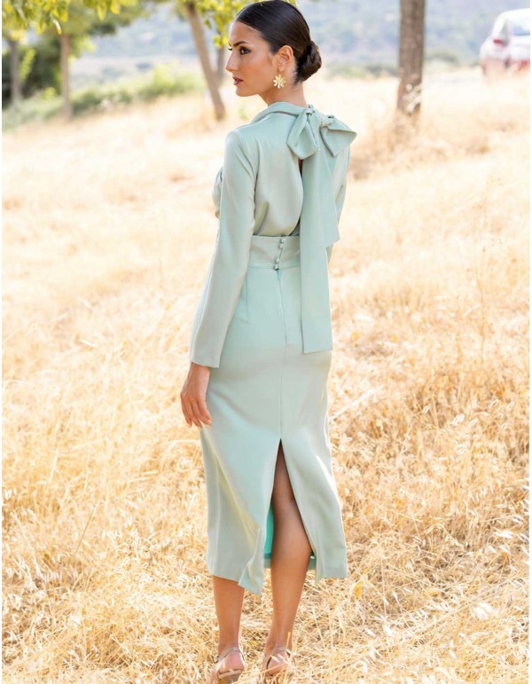 Vestido de fiesta midi satinado con lazada en la espalda 2