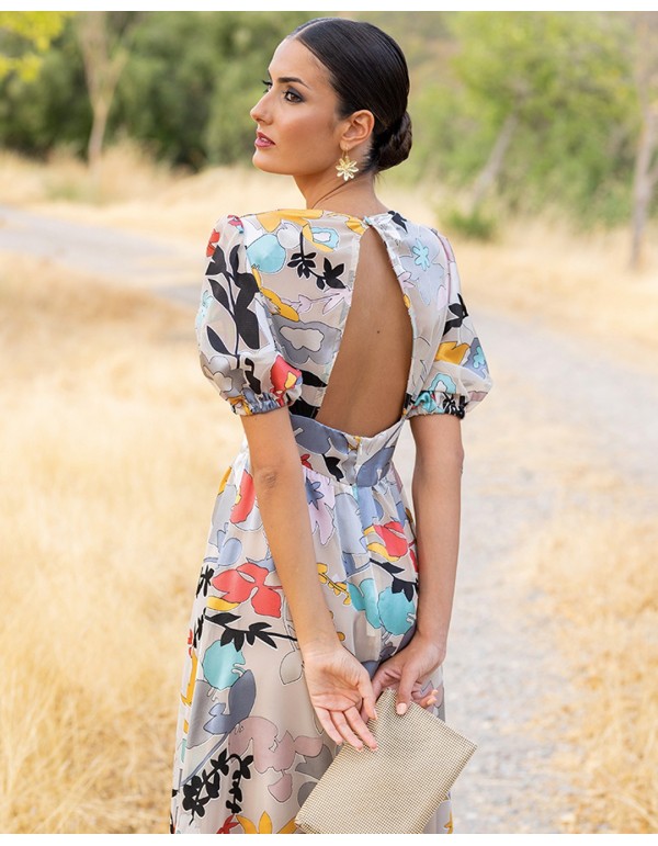 Vestido de fiesta midi con estampado floral y espalda descubierta 2