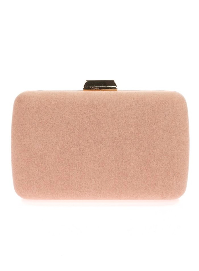 Suede evening clutch bag with metallic fastening